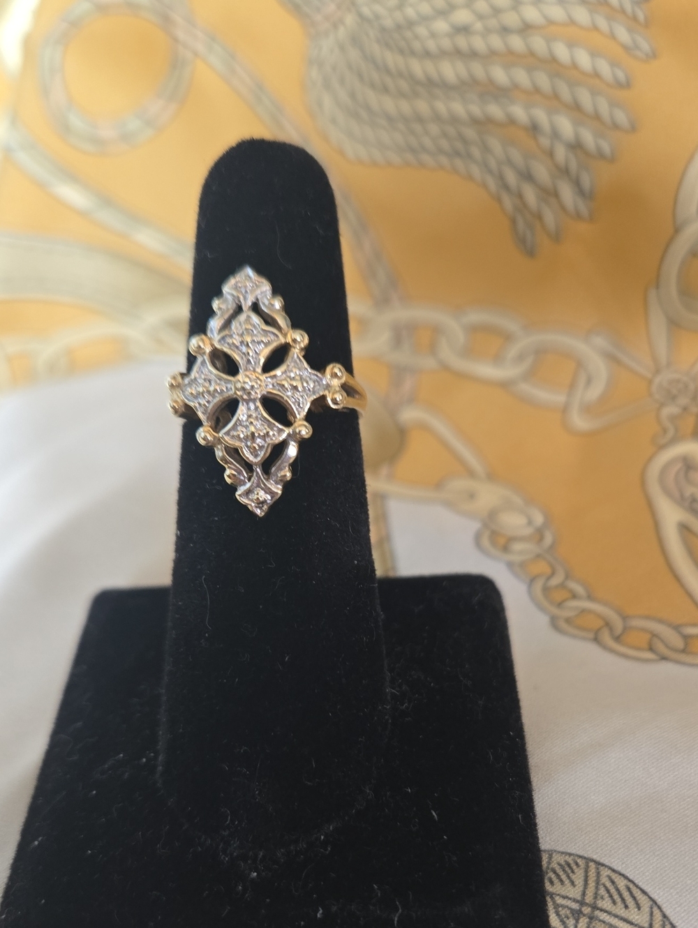 Midcentury, Art Deco look, Two Tone 10K Gold, Shield style Ring